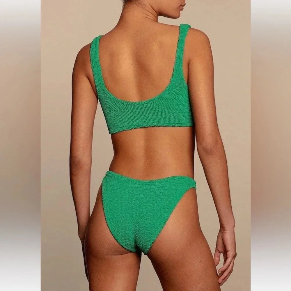 Hunza G Xandra Bikini SET Green Emerald Revolve Crinkle Stretchy Swimwear